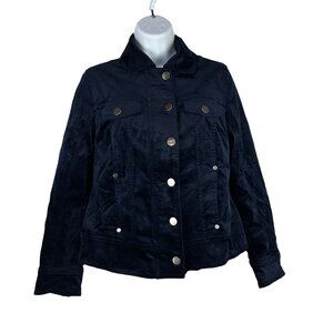 Chicos Womens Velvet Jacket Size 4 Blue Cotton/Spandex Blend Button Front